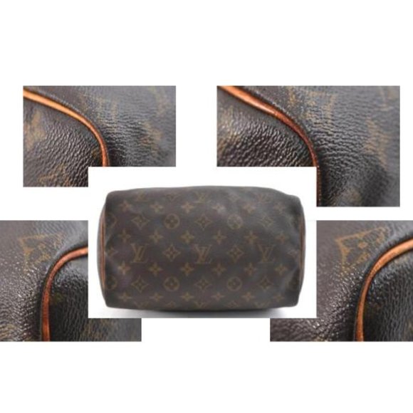 Vintage Louis Vuitton Speedy 25 Monogram Logo Satchel Boston Bag Brown Gold Tan - Picture 8 of 15